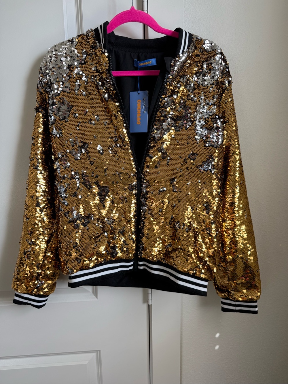 Chenbao Gold Sequin Bomber Girls Jacket Size XXXL PTP 22”